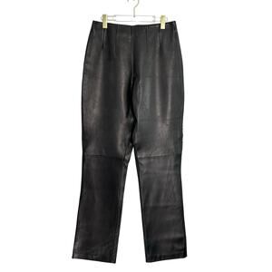 Komitor Vintage Leather Pants Women 12T Tall Black Straight Leg 90s‎ High Rise